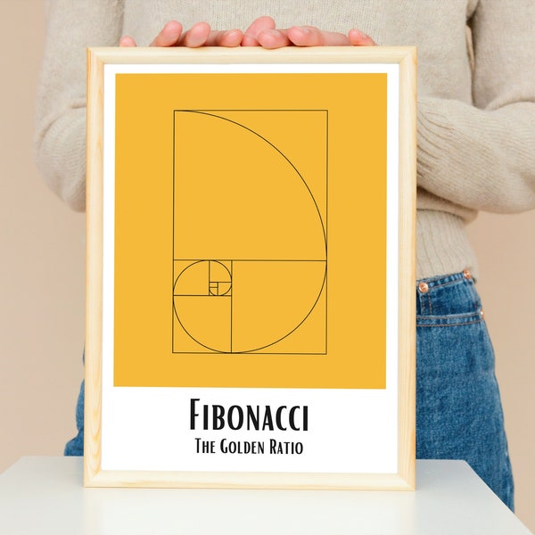 Mathematical Golden Ratio Poster, Fibonacci Spiral Wall Art, Fibonacci Sequence, Modern Home Décor, Architecture Science gift, contemporary