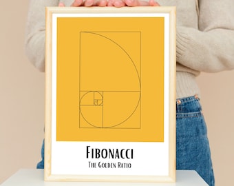 Golden Ratio Fibonacci Spiral Art Print, Modern Home Decor (Digital Download)