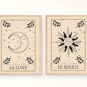 Sun & Moon Tarot Art Prints. Set of 2 Celestial Wall Art, Boho home Décor. digital Wall Art. Wall Prints. Moon Gift. Bedroom Décor, witches