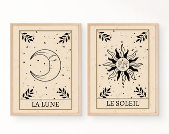 Sun & Moon Tarot Art Prints, Celestial Boho Decor (Digital Download)