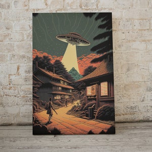 Ukiyo-e inspired sci-fi wall art, set of 6, alien invasion poster, digital wall art print, UFOs, Japanese modern home décor, cool & unique image 5