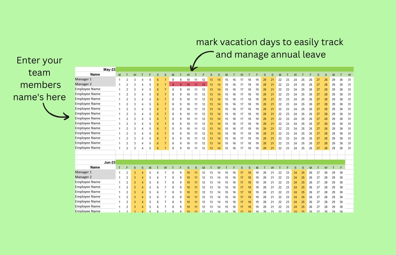 Staff Annual Leave Tracker, Holiday Calendar for Work, Excel 2024/2025