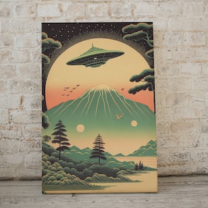 Ukiyo-e inspired sci-fi wall art, set of 6, alien invasion poster, digital wall art print, UFOs, Japanese modern home décor, cool & unique image 9