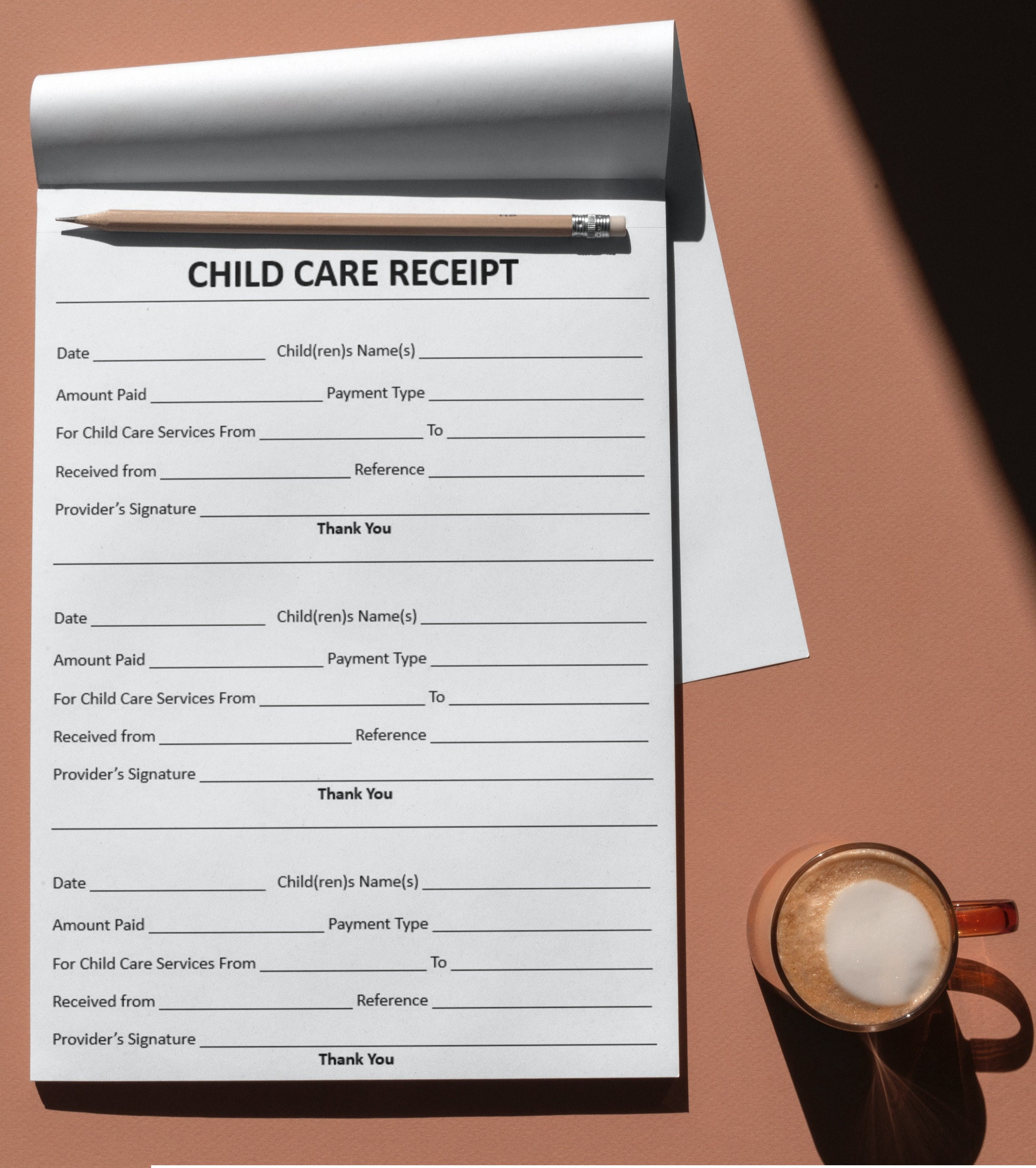 Childcare receipt form daycare receipt template printable editable