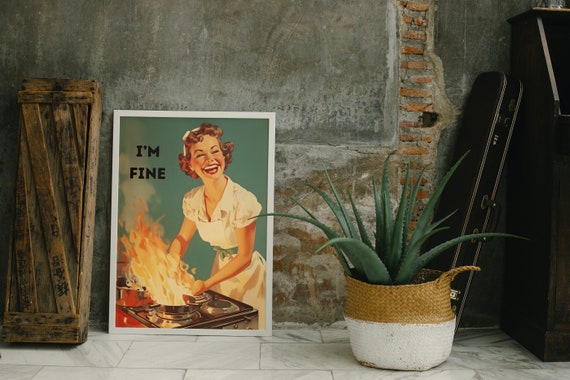 Funny Kitchen Wall art, Feminism Art, Retro Vintage 50s Printable Poster, Cooking Housewife Wall Print, Funny House Warming Gift Kitchen Art
