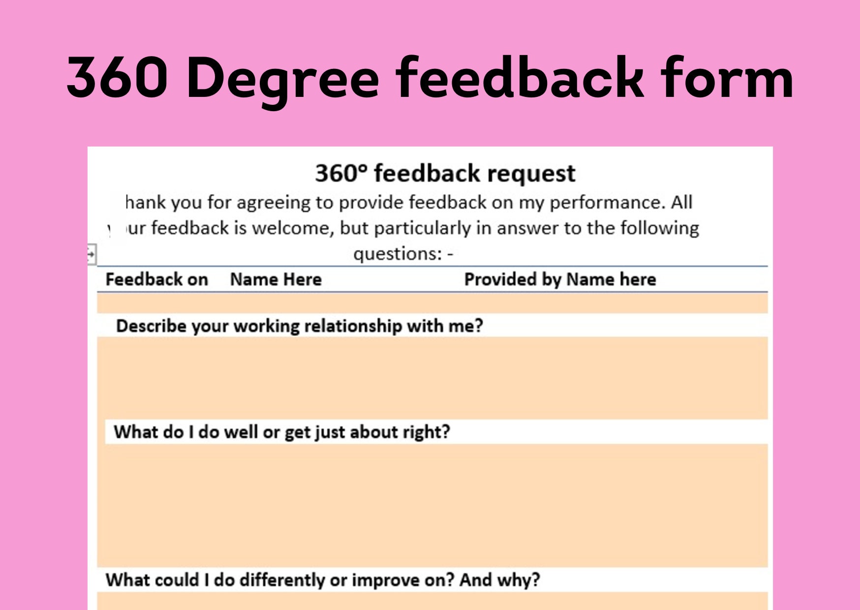 360 Degree Feedback Form Template for Personal & Professional - Etsy UK