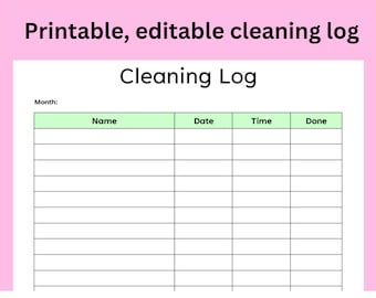 Cleaning log sheet, hotel cleaning log sheet, restroom cleaning log, cleaning schedule, editable & printable