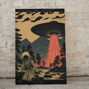 Ukiyo-e inspired sci-fi wall art, set of 6, alien invasion poster, digital wall art print, UFOs, Japanese modern home décor, cool & unique image 7