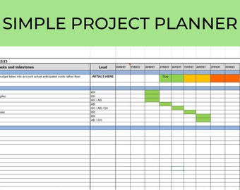 Simple project planner excel, project planner spreadsheet, project management template, gantt chart, project tracker