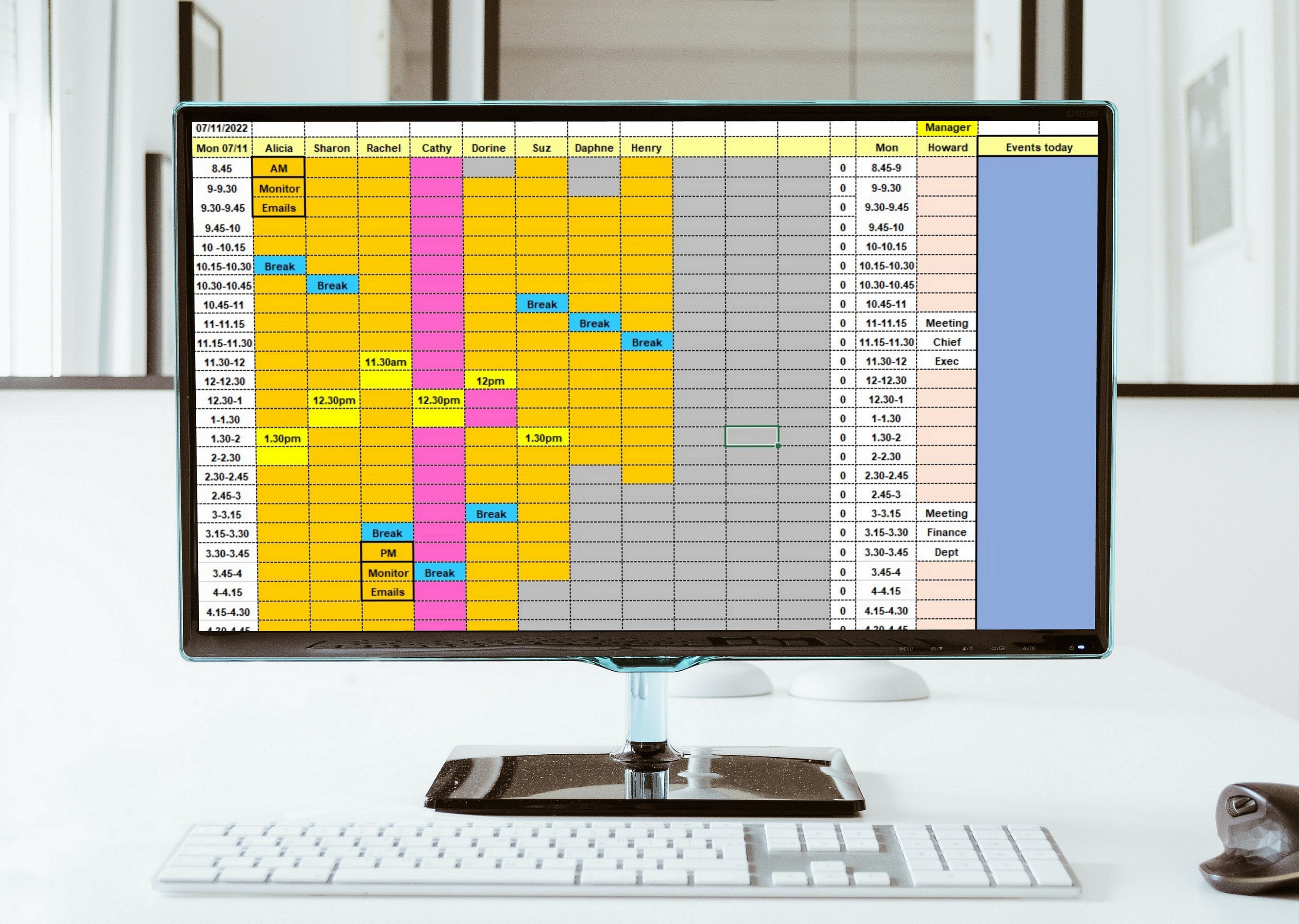 Staff rota, staff roster, schedule for work, shift manager - Excel