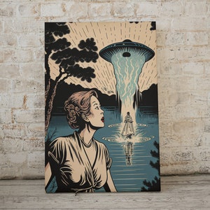 Ukiyo-e inspired sci-fi wall art, set of 6, alien invasion poster, digital wall art print, UFOs, Japanese modern home décor, cool & unique image 6