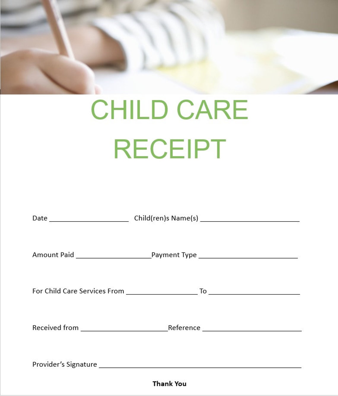 Childcare Receipt Form, Daycare Receipt Template. Printable/editable ...
