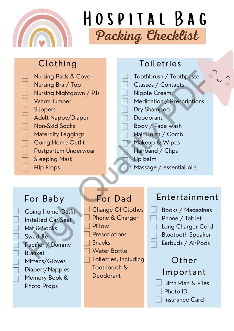 Hospital Bag Packing Checklist for Labor and Delivery Etsy