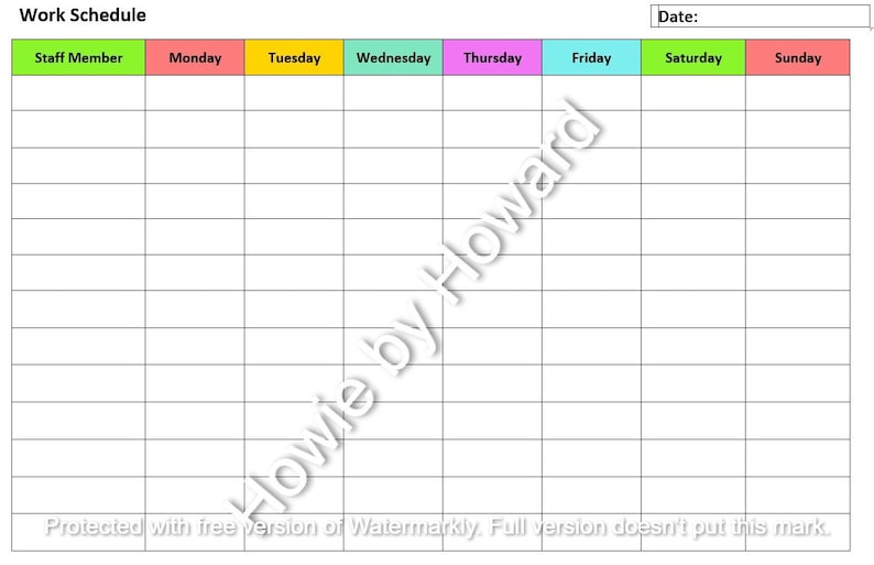 Staff Weekly Work Schedule - Editable - Etsy
