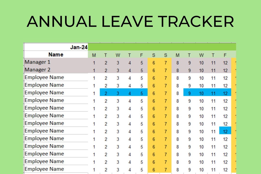 Staff Annual Leave Tracker, Holiday Calendar for Work, Excel 2025/