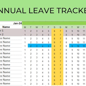 Staff annual leave tracker, holiday calendar for work, excel  - 2025/2026