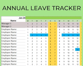 Staff annual leave tracker, holiday calendar for work, excel  - 2026/2027