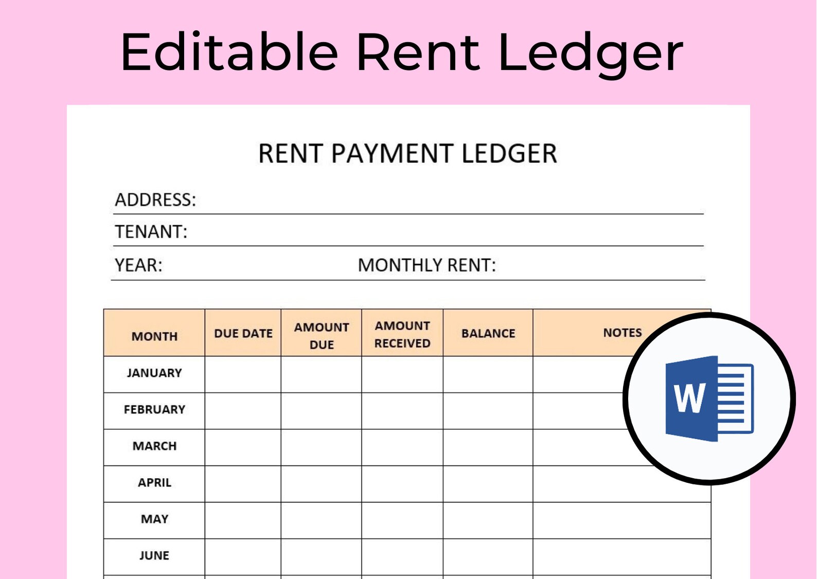 Rent Payment Ledger Printable, Rent Payment Ledger Editable - Etsy