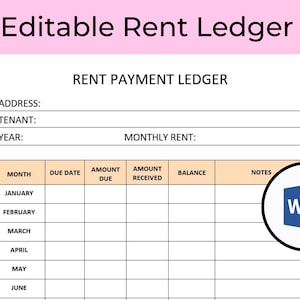 Rent Payment Ledger Printable, Rent Payment Ledger Editable - Etsy