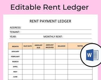 Editable Rent Payment Ledger Printable (Digital Download)
