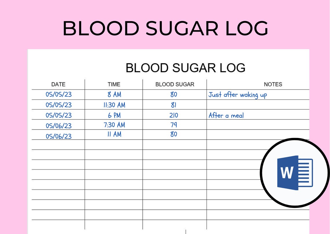 Printable Blood Sugar Log - Etsy