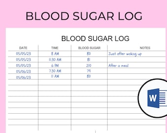 Printable Blood Sugar Log