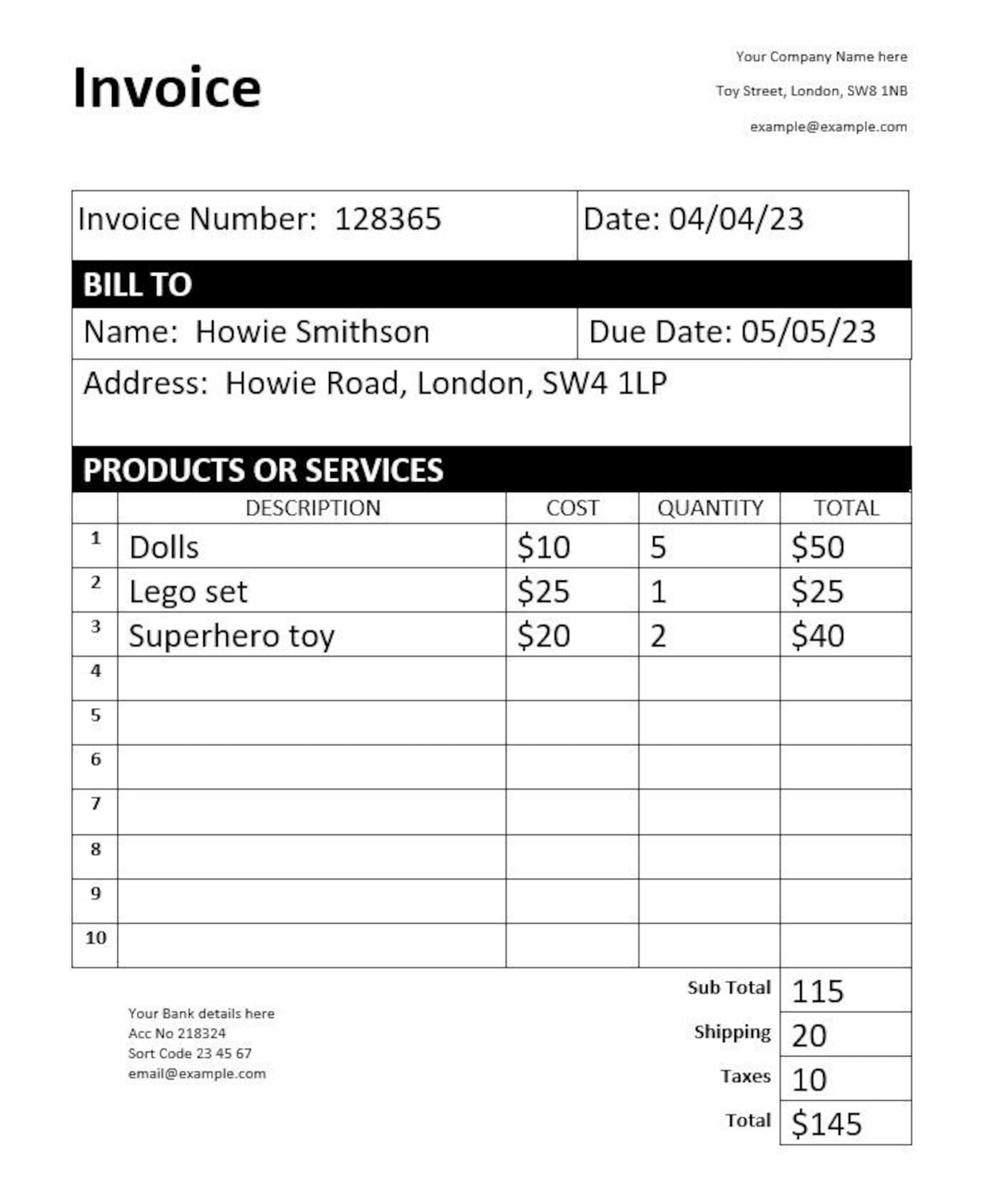 Printable Invoice Template - Etsy