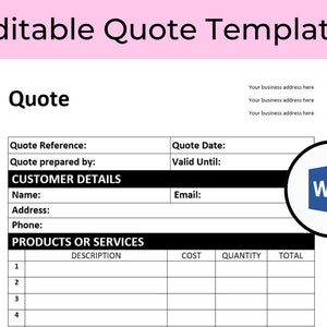editable quotation template, editable quote template, editable and printable from Word