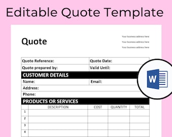 Editable Quotation Template, Printable Word Document (Digital Download)