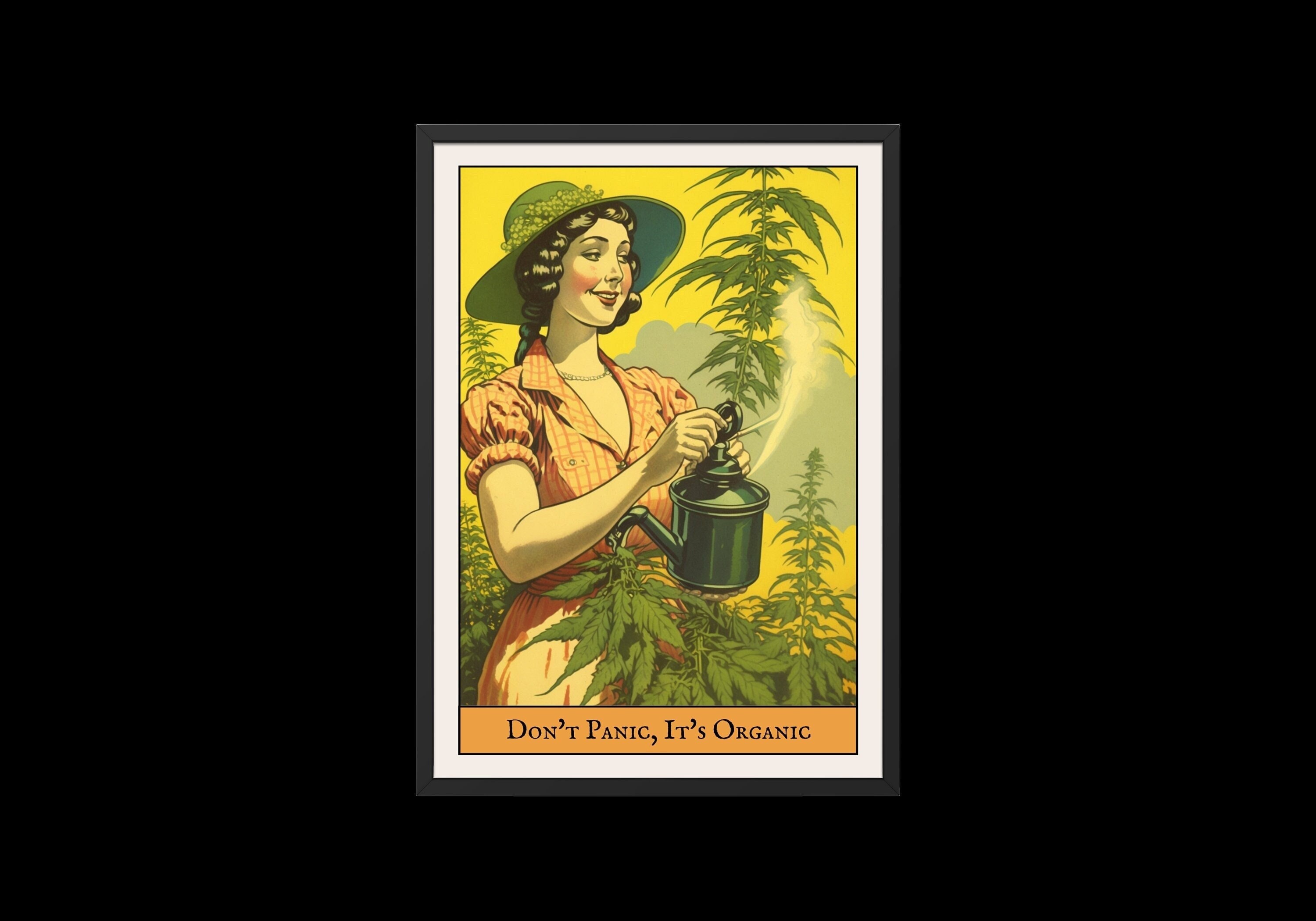 Don't panic, it's Organic, Weed girl, Weed Poster, Marihuana Art, 1950er Vintage retro, digitale Wandkunst, Cannabis Art