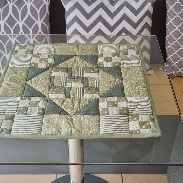 Handmade Quilt for Small Table or Large Table Centre Piece, Shades of Green - one of a kind