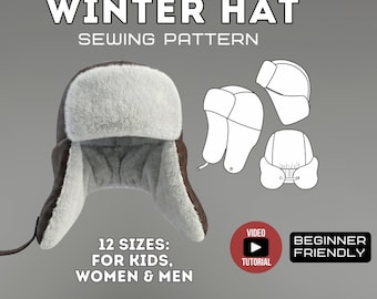 Trapper Hat Sewing Pattern PDF / Ushanka Hat / Adult & Kids Sizes 42-64 / Video Tutorial Included