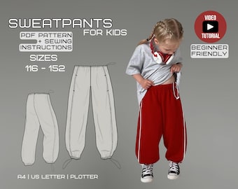 Kids’ Sweatpants PDF Pattern | Comfy & Adjustable | Sizes: 116–152 cm