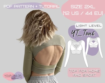 Raglan Sleeve Top with Deep V-Neckline PDF Sewing Pattern | Size 2XL (12US/44EU)