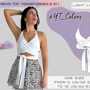 Versatile transformer top| PDF sewing pattern | Adjustable fit for sizes 0 us/32 eu to 12 us/44 eu.