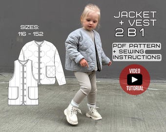 Kids Quilted Jacket & Vest Sewing Pattern | Sizes 116–152 cm (PDF Pattern)