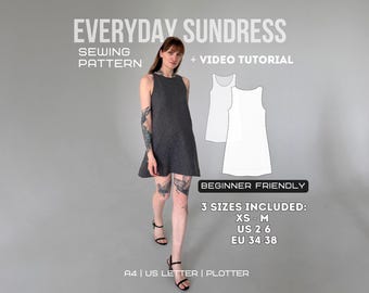 Everyday Sundress PDF Pattern | Sizes XS-M | Women's A-Line Slip-On | Open Back | Video Tutorial