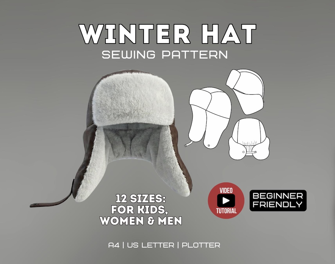 Trapper Hat Sewing Pattern PDF / Ushanka Hat / Adult & Kids Sizes 42-64 ...