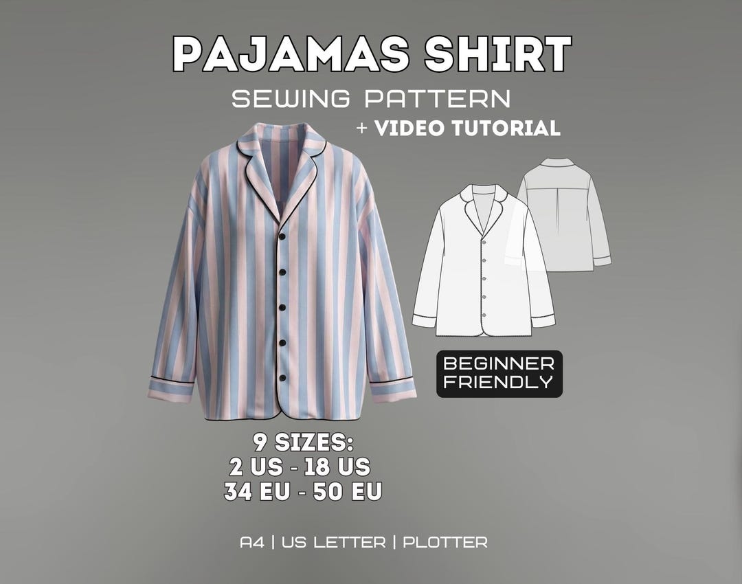 Pajama Shirt Sewing Pattern | Relaxed Fit Nightwear (PDF Pattern) - Etsy