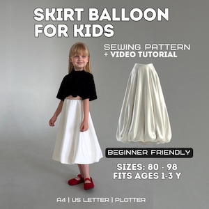 Toddler Girls Lined Gathered Skirt PDF Sewing Pattern, Sizes 80-98cm, Video Tutorial
