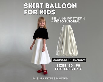 Toddler Girls Lined Gathered Skirt PDF Sewing Pattern, Sizes 80-98cm, Video Tutorial
