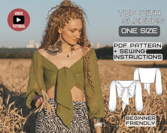 Knotted Crop Top Sewing Pattern | Boho Blouse, XS-2XL (PDF Pattern)