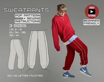Sweatpants PDF Sewing Pattern | Relaxed Fit | Sizes: XS–M (2US–6US / 34EU–38EU)