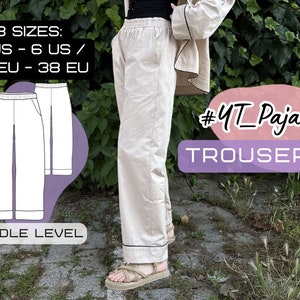 Pajama Pants PDF Sewing Pattern | Relaxed Fit Lounge Trousers | Sizes: XS-M (2US/34EU - 6US/38EU)