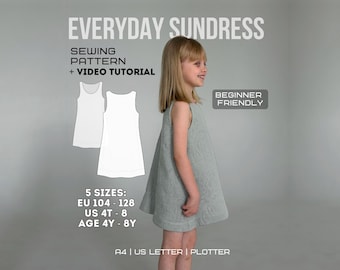 Girls Sundress PDF Sewing Pattern | Sizes 104-128 | Easy Slip-on Dress | Video Tutorial