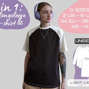 Peut inclure: Un patron de couture deux-en-un pour un t-shirt à manches longues et un t-shirt à manches courtes. Le patron est unisexe et disponible en trois tailles : 2 US - 6 US / 34 EU - 38 EU / XS - M. Le patron est étiqueté « Niveau facile » indiquant qu'il s'agit d'un projet facile pour les débutants.