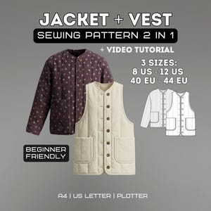 Chaqueta + chaleco 2 en 1 / Patrón de costura en PDF / Tallas: L-2XL (8 EE. UU./40 UE - 12 EE. UU./44 UE)