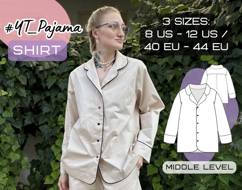 Pajama Shirt Sewing Pattern | Relaxed Fit DIY Nightwear (PDF Pattern ...