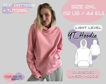 Cozy and Modern Hoodie with Kangaroo Pocket PDF Sewing Pattern | Size 2XL (12US/44EU)