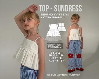 Girls Ruffle Blouse PDF | Kids Top Sewing Pattern | Childrens Shirt DIY 104-128